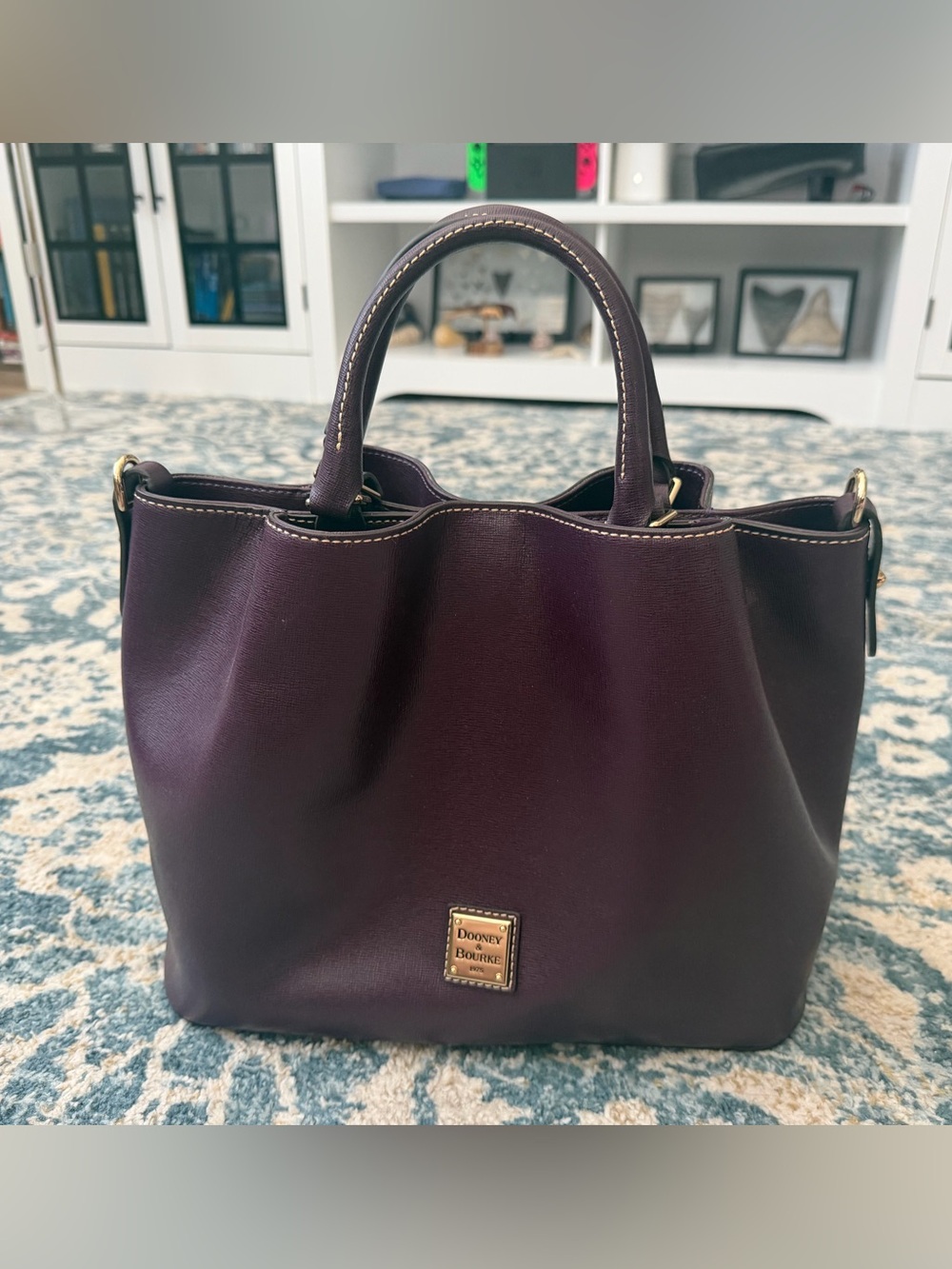 Dooney & Bourke Purple Saffiano Brenna Satchel Leather Top-Handle Tote